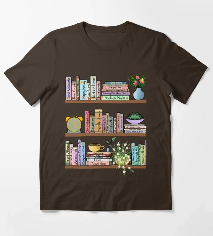 Fanfic Bookshelf T-Shirt Brown