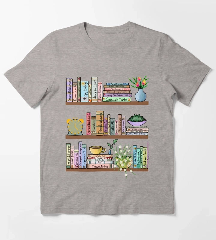 Fanfic Bookshelf T-Shirt Heather Grey