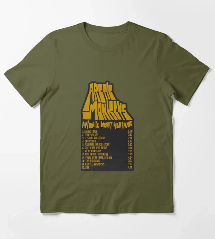 Favourite Worst Nightmare Tracklist Arctic Monkeys T-Shirt Olive Green