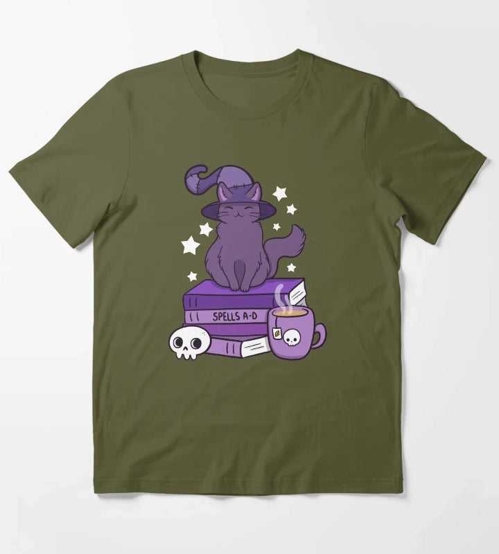 Feline Familiar 02 Black Nikury T-Shirt Olive Green