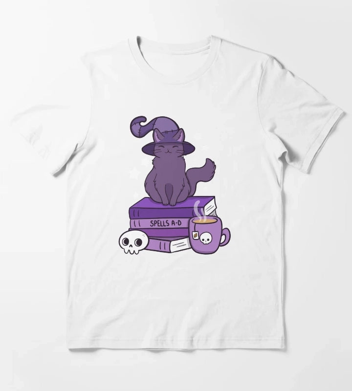 Feline Familiar 02 Black Nikury T-Shirt White