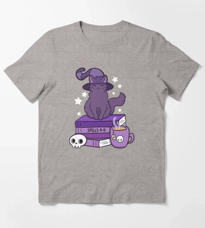 Feline Familiar 02 Black Nikury T-Shirt Heather Grey