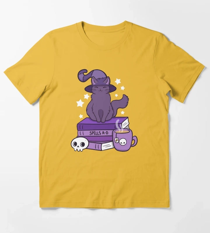 Feline Familiar 02 Black Nikury T-Shirt Yellow