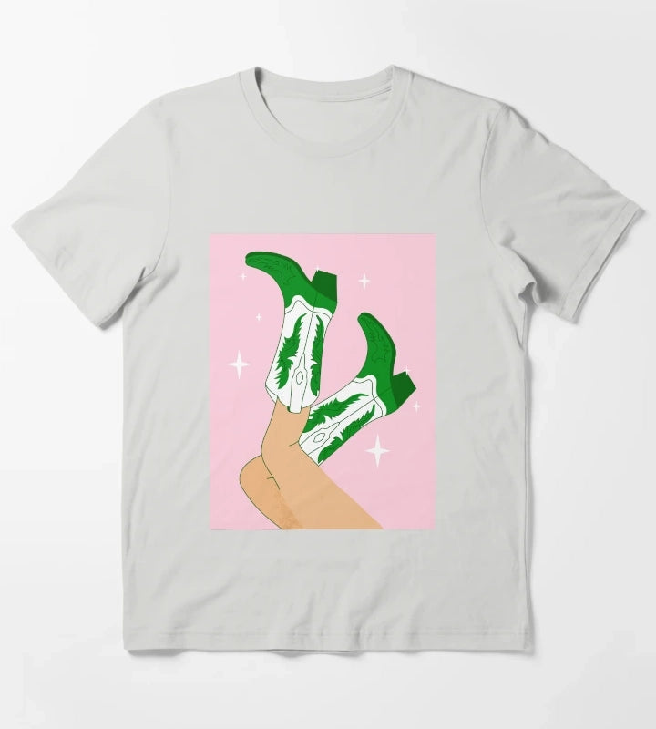 Female legs in cowboy boots Cowgirl wears boots T-Shirt Light Grey