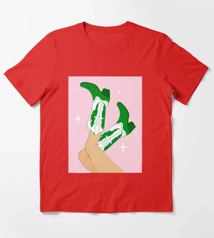 Female legs in cowboy boots Cowgirl wears boots T-Shirt Red