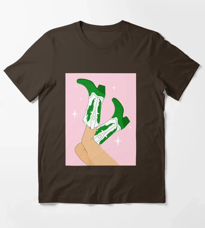 Female legs in cowboy boots Cowgirl wears boots T-Shirt Brown