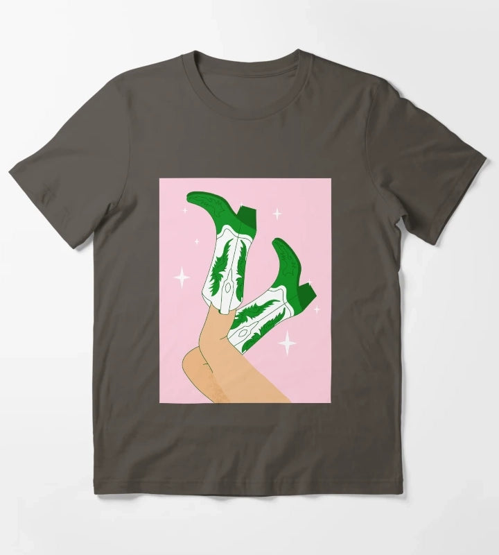 Female legs in cowboy boots Cowgirl wears boots T-Shirt Dark Grey
