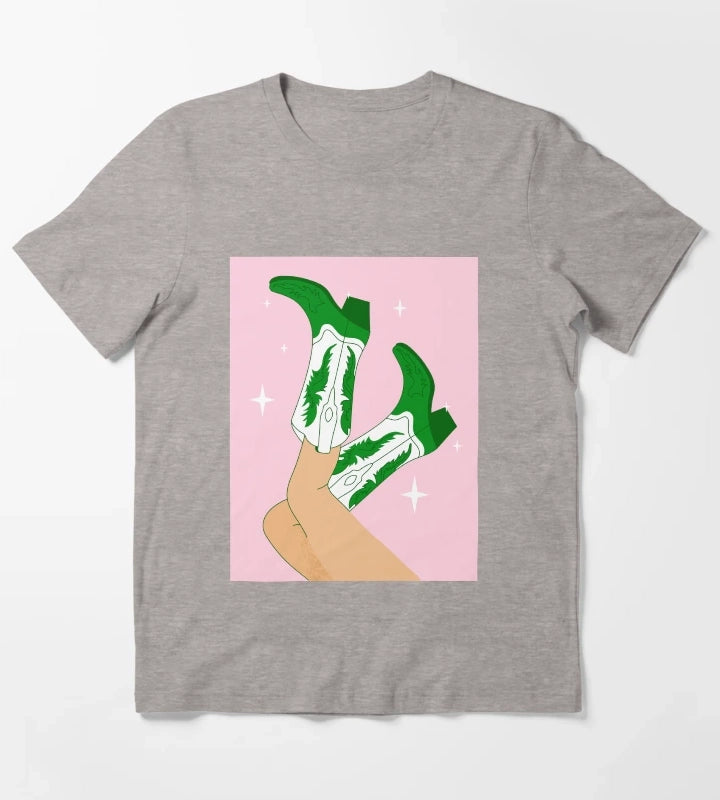 Female legs in cowboy boots Cowgirl wears boots T-Shirt Heather Grey