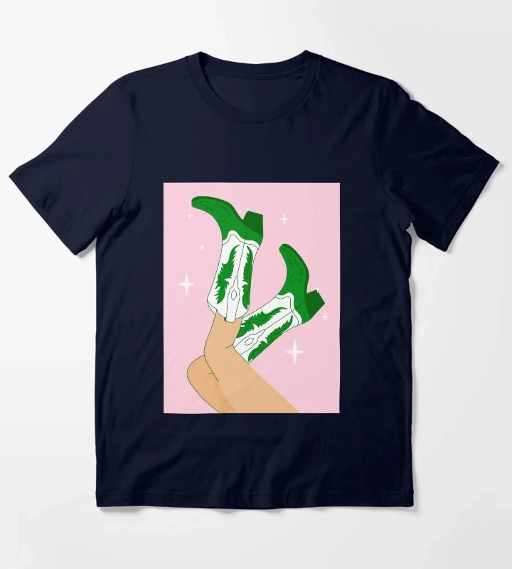 Female legs in cowboy boots Cowgirl wears boots T-Shirt Navy
