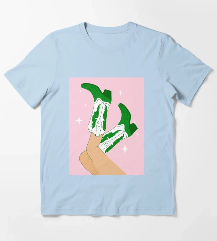 Female legs in cowboy boots Cowgirl wears boots T-Shirt Sky Blue