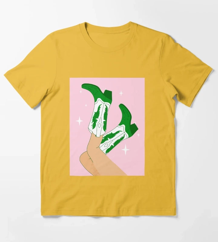 Female legs in cowboy boots Cowgirl wears boots T-Shirt Yellow