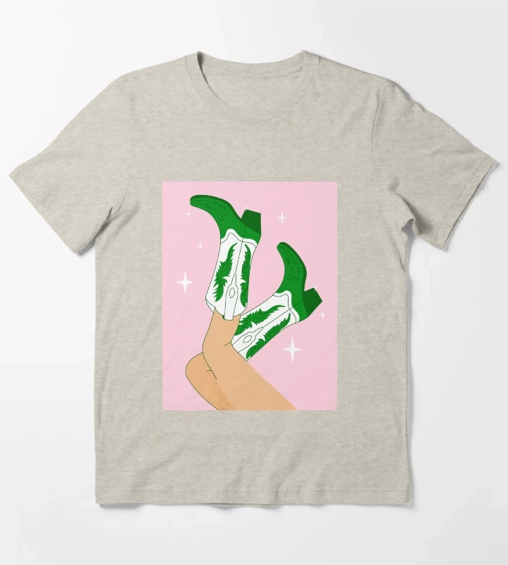 Female legs in cowboy boots Cowgirl wears boots T-Shirt Cream