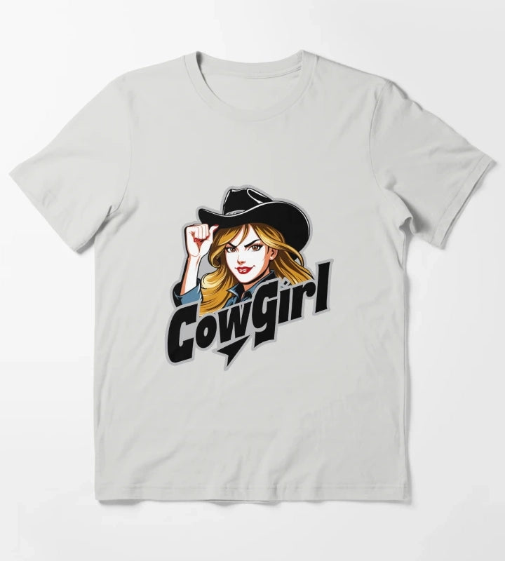 Fierce Retro Cowgirl Style T-Shirt Light Grey