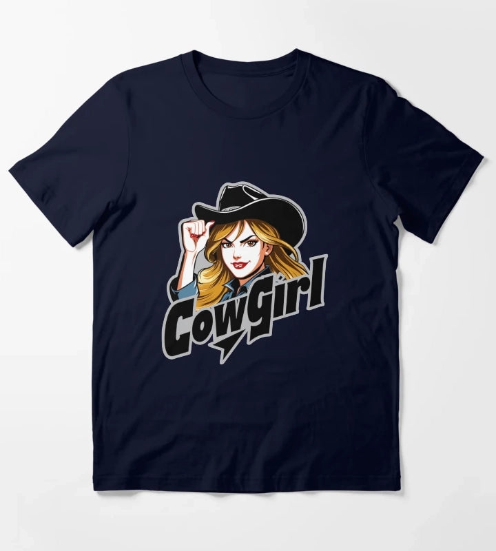 Fierce Retro Cowgirl Style T-Shirt Navy