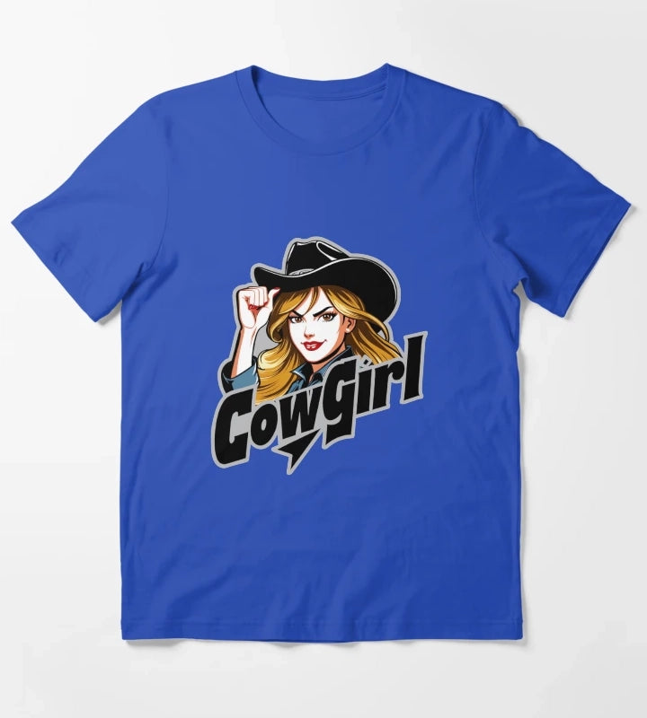 Fierce Retro Cowgirl Style T-Shirt Blue