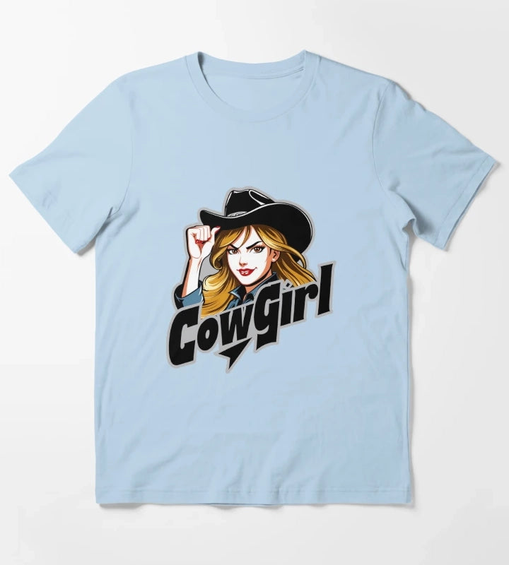 Fierce Retro Cowgirl Style T-Shirt Sky Blue