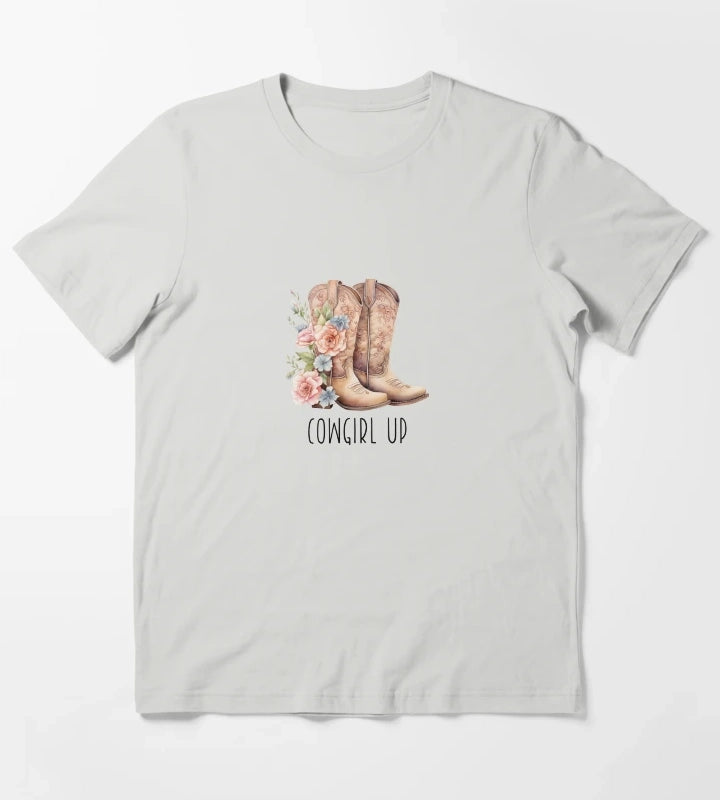 Floral Cowgirl Boots Cowgirl up T-Shirt Light Grey