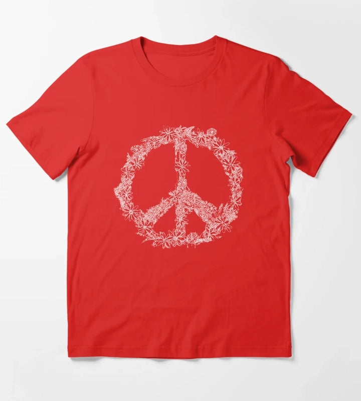 Floral Peace Sign T-Shirt Red