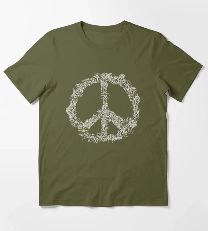 Floral Peace Sign T-Shirt Olive Green