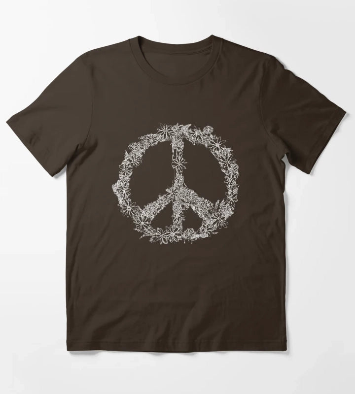 Floral Peace Sign T-Shirt Brown