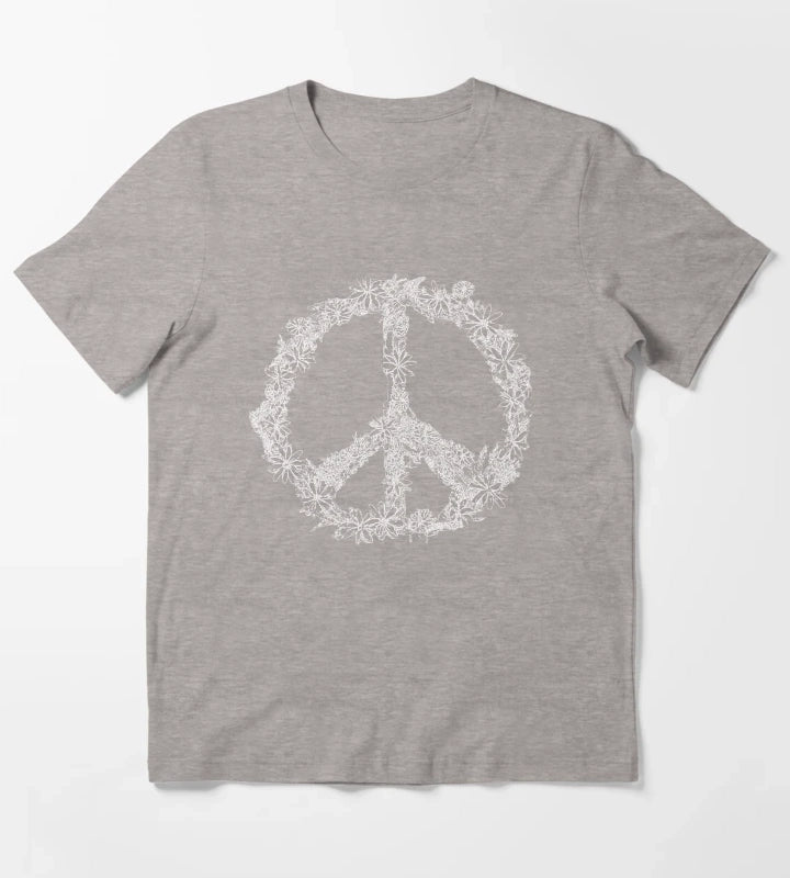 Floral Peace Sign T-Shirt Heather Grey