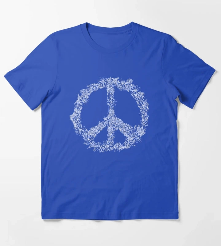 Floral Peace Sign T-Shirt Blue