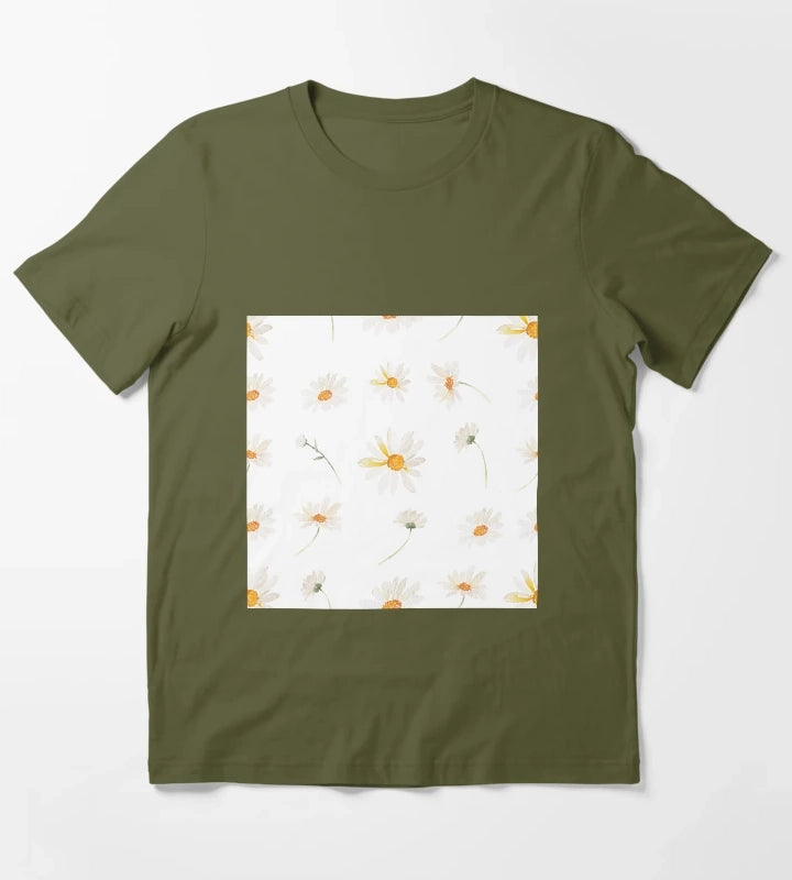 Floral pattern daisy T-Shirt Olive Green