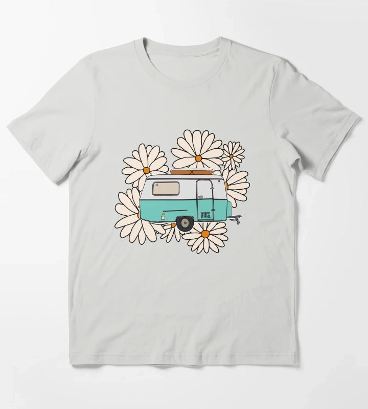 Floral travelling caravan T-Shirt Light Grey