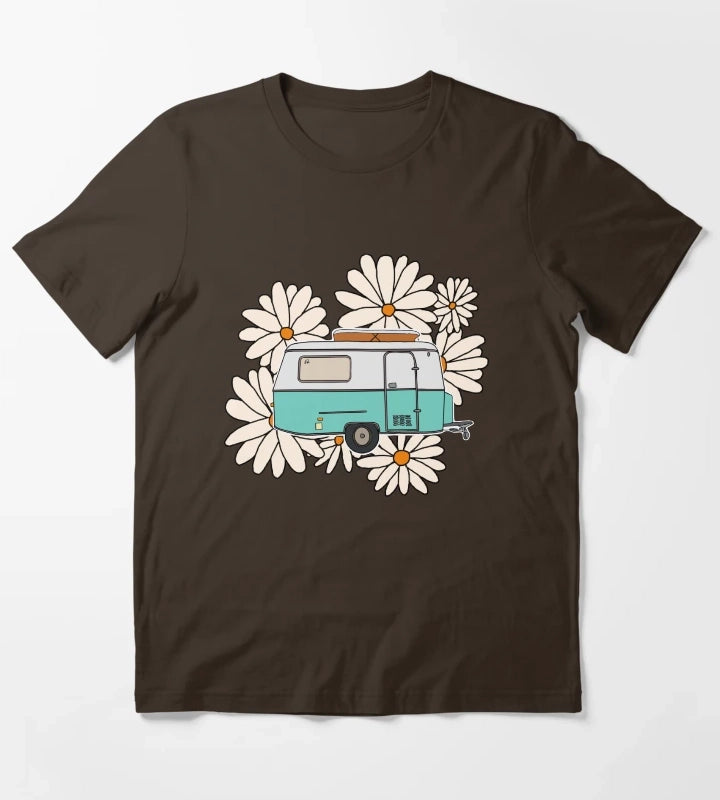 Floral travelling caravan T-Shirt Brown