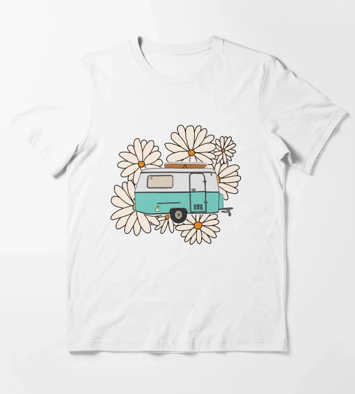 Floral travelling caravan T-Shirt White