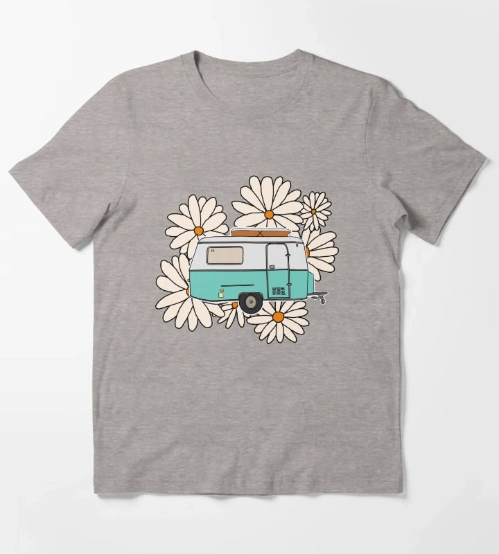 Floral travelling caravan T-Shirt Heather Grey