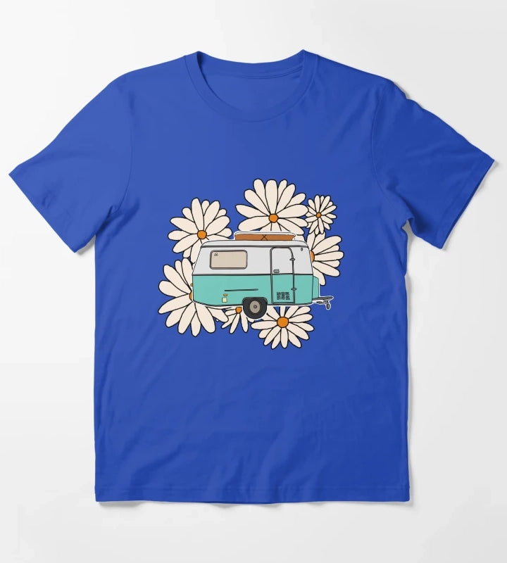 Floral travelling caravan T-Shirt Blue