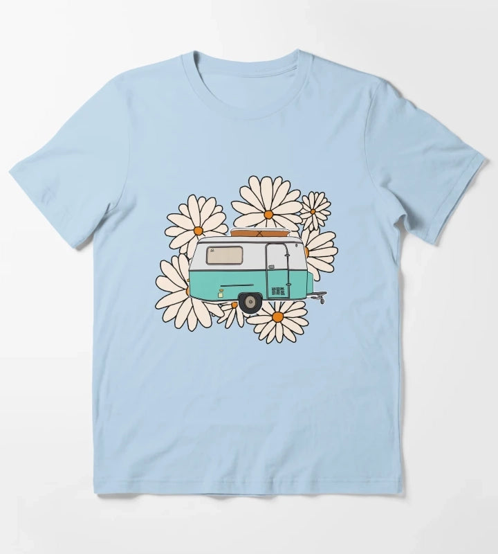 Floral travelling caravan T-Shirt Sky Blue