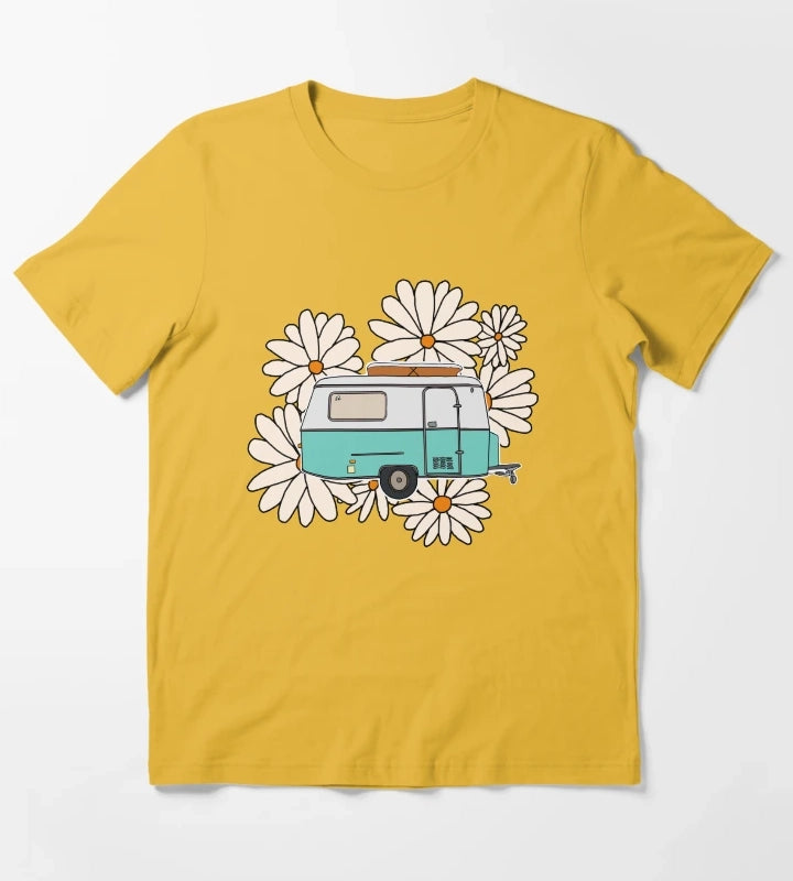 Floral travelling caravan T-Shirt Yellow
