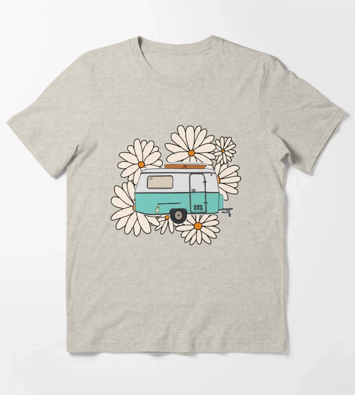 Floral travelling caravan T-Shirt Cream