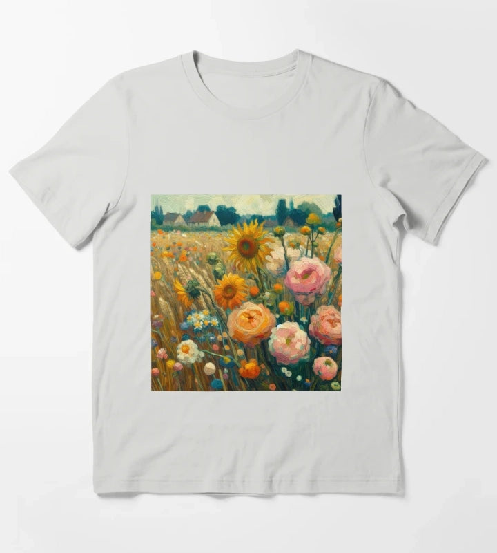 Flower Field Painting Van Gogh Style T-Shirt Light Grey