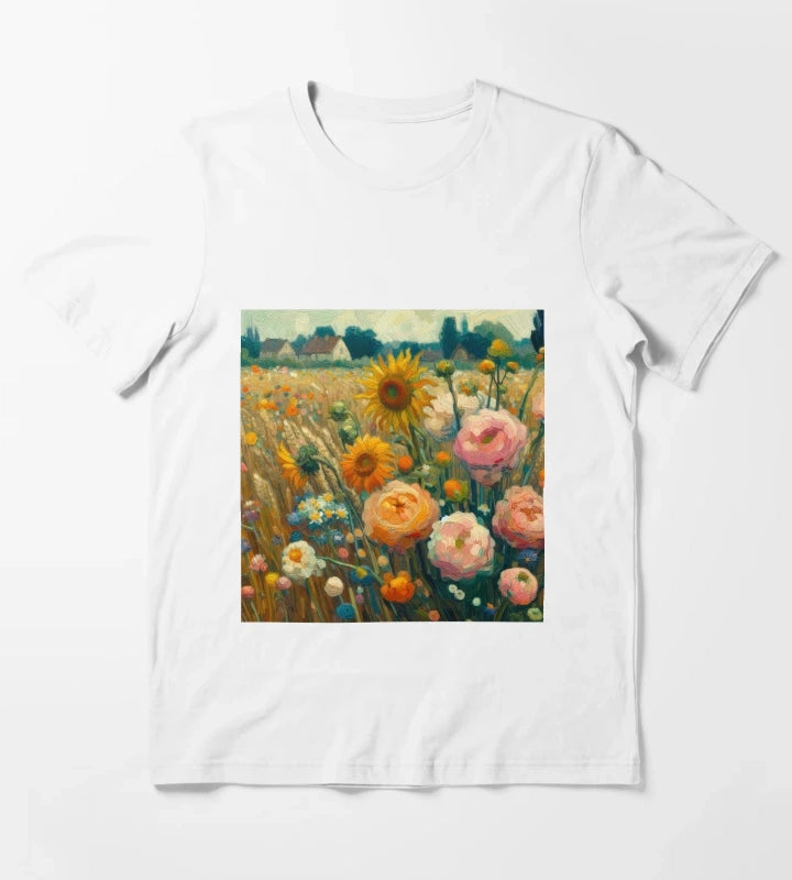 Flower Field Painting Van Gogh Style T-Shirt White