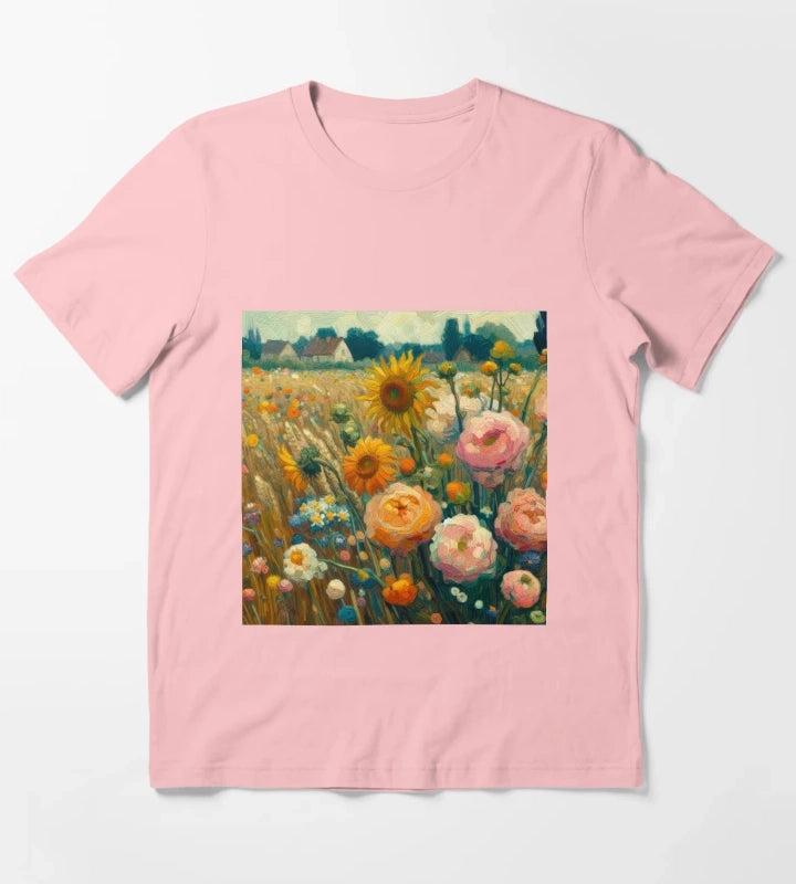Flower Field Painting Van Gogh Style T-Shirt Dark Grey