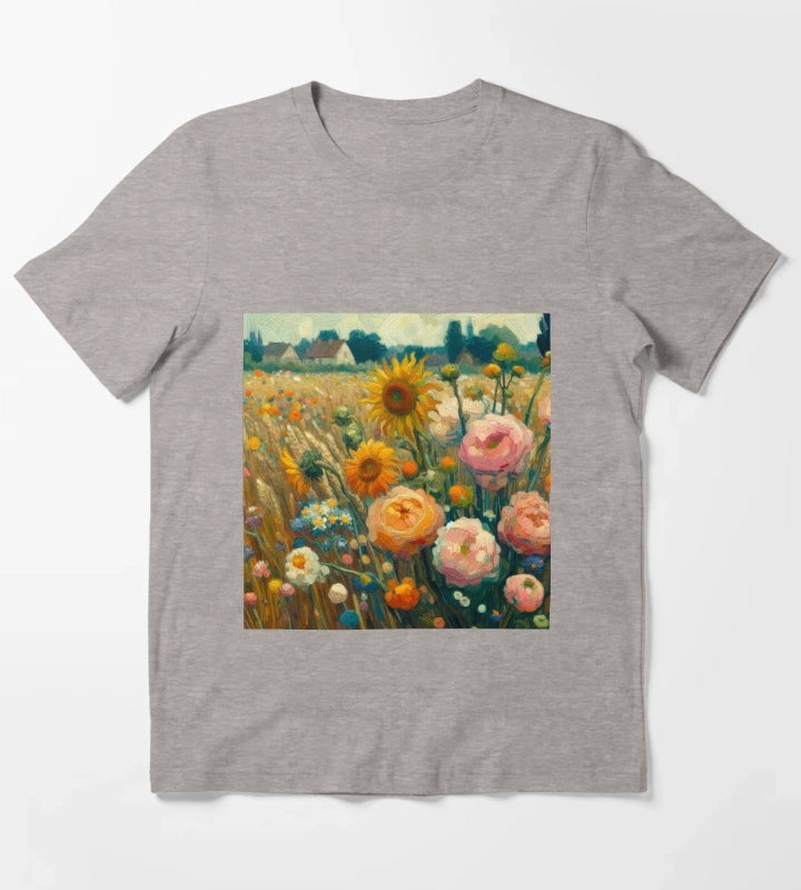 Flower Field Painting Van Gogh Style T-Shirt Heather Grey