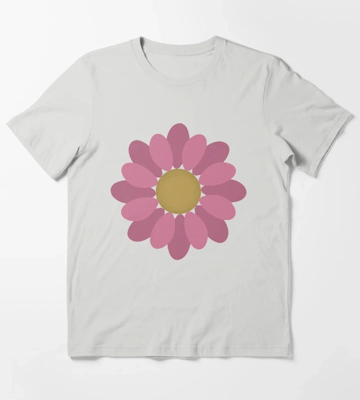 Flower Power Pink Daisy T-Shirt Light Grey