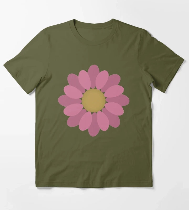 Flower Power Pink Daisy T-Shirt Olive Green