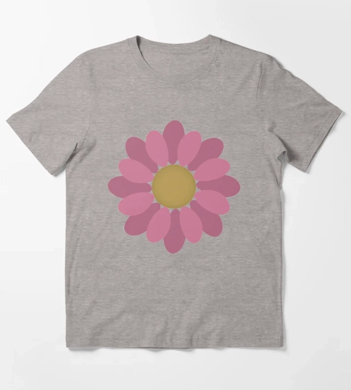 Flower Power Pink Daisy T-Shirt Heather Grey