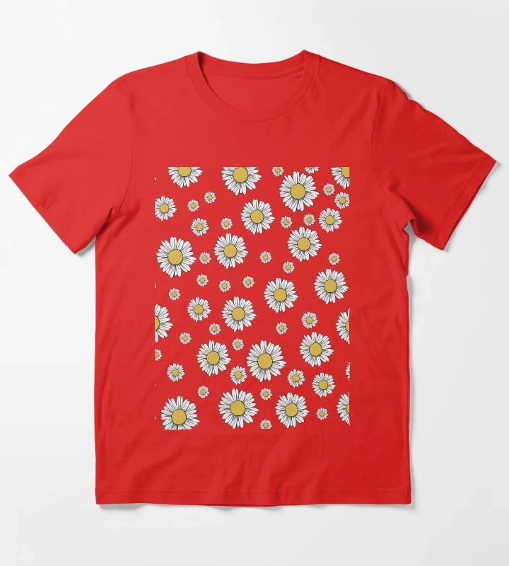 Flower Womens Tshirt Womens Comfortable Tshirt Daisy Tshirt Daisy womens tee Daisy Tshirt Flower Tshirt T-Shirt Red