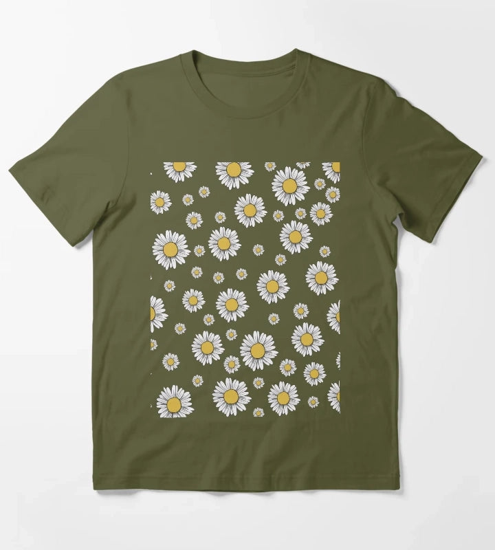 Flower Womens Tshirt Womens Comfortable Tshirt Daisy Tshirt Daisy womens tee Daisy Tshirt Flower Tshirt T-Shirt Olive Green
