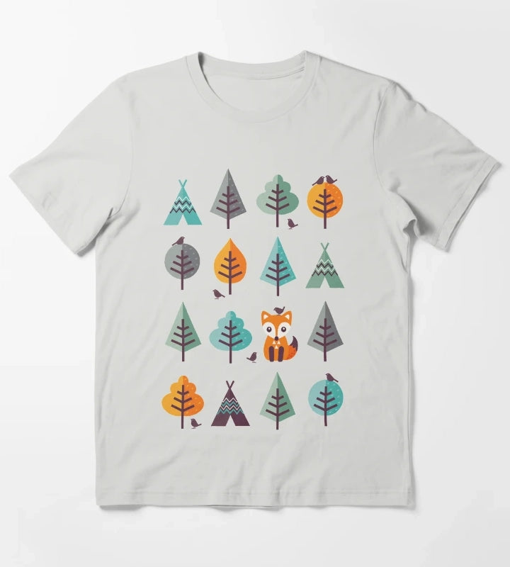 Fox in the Forest on Gray T-Shirt Light Grey