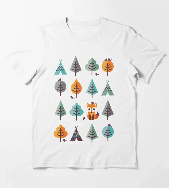 Fox in the Forest on Gray T-Shirt White