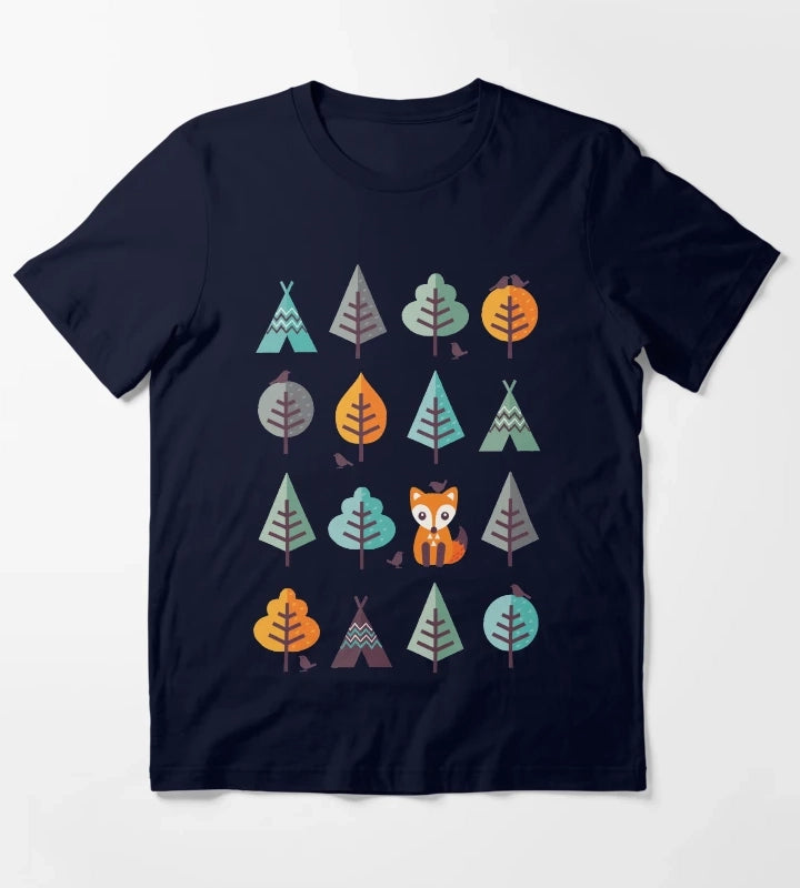 Fox in the Forest on Gray T-Shirt Navy