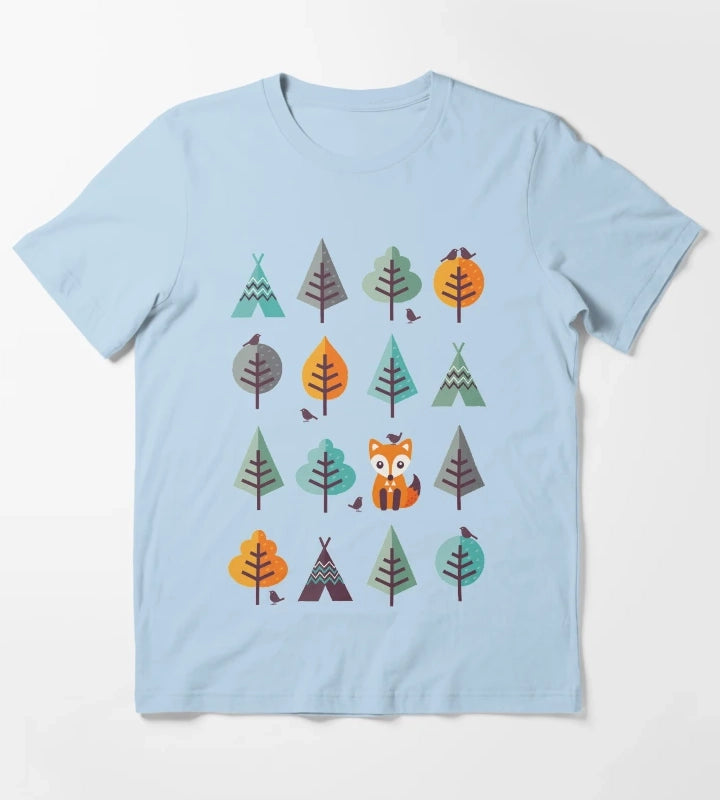 Fox in the Forest on Gray T-Shirt Sky Blue