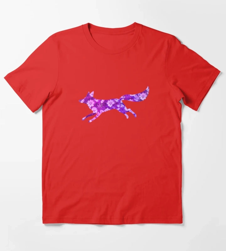 Fox with daisy flowers Purple T-Shirt Red