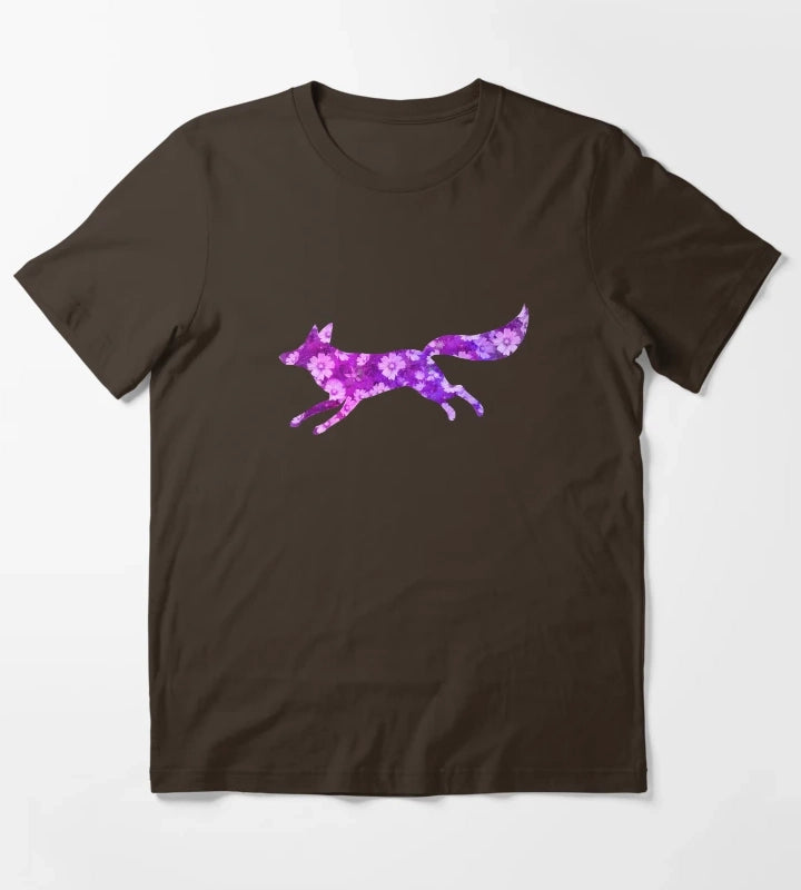 Fox with daisy flowers Purple T-Shirt Brown